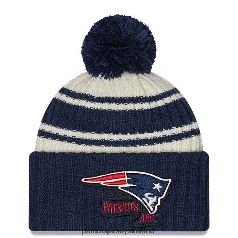 Patriots Jersey Kids New Era Cream/Navy 2022 Sideline Sport Cuffed Pom Knit Hat 8226D2993 Accessories