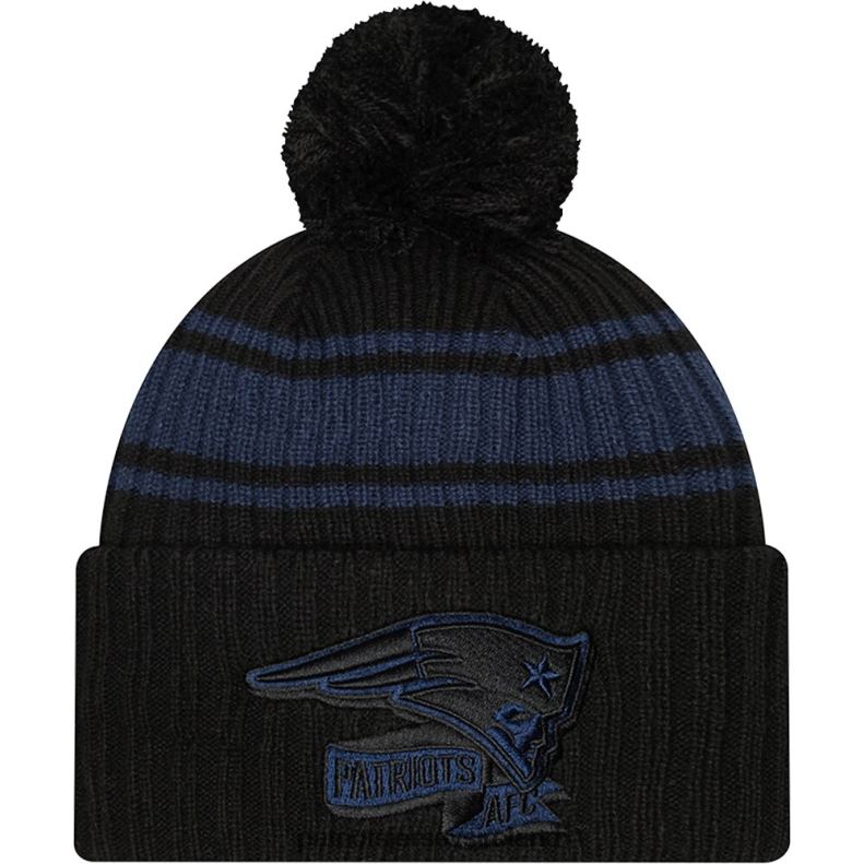 Patriots Jersey Men New Era Black/ 2022 Sideline Cuffed Pom Knit Hat 8226D434 Accessories
