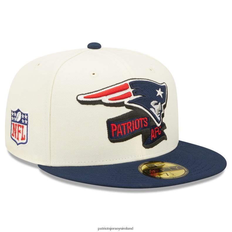 Patriots Jersey Men New Era Cream/Navy 2022 Sideline 59FIFTY Fitted Hat 8226D308 Accessories