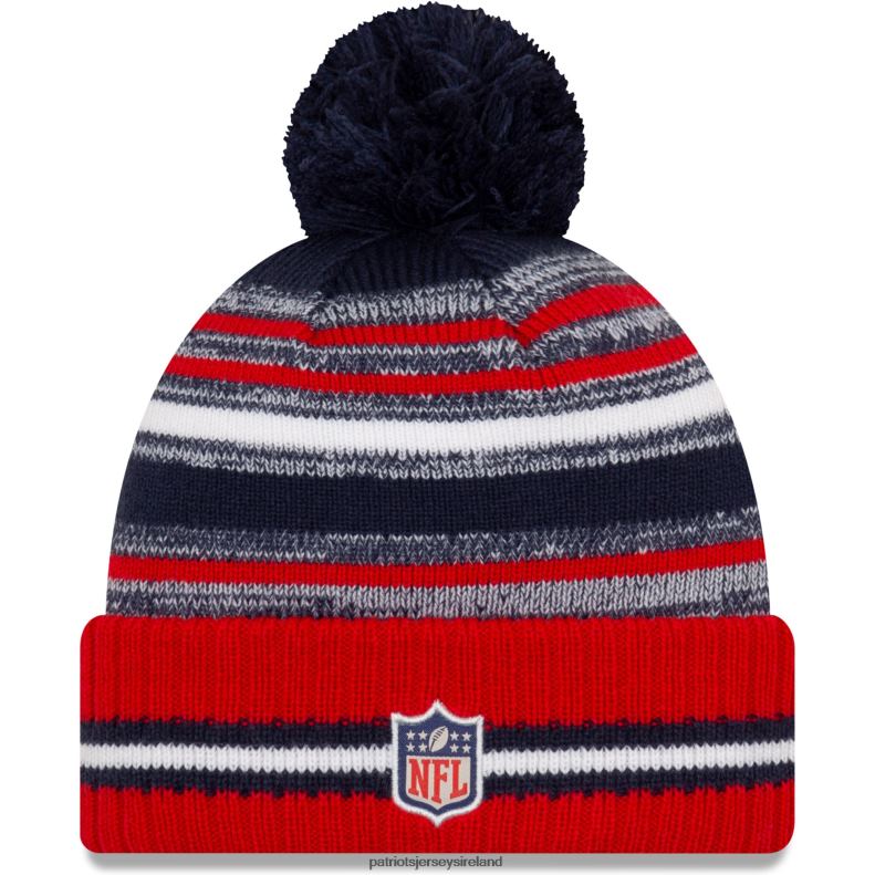 Patriots Jersey Men New Era Navy/Red 2021 NFL Sideline Sport Official Pom Cuffed Knit Hat 8226D450 Accessories