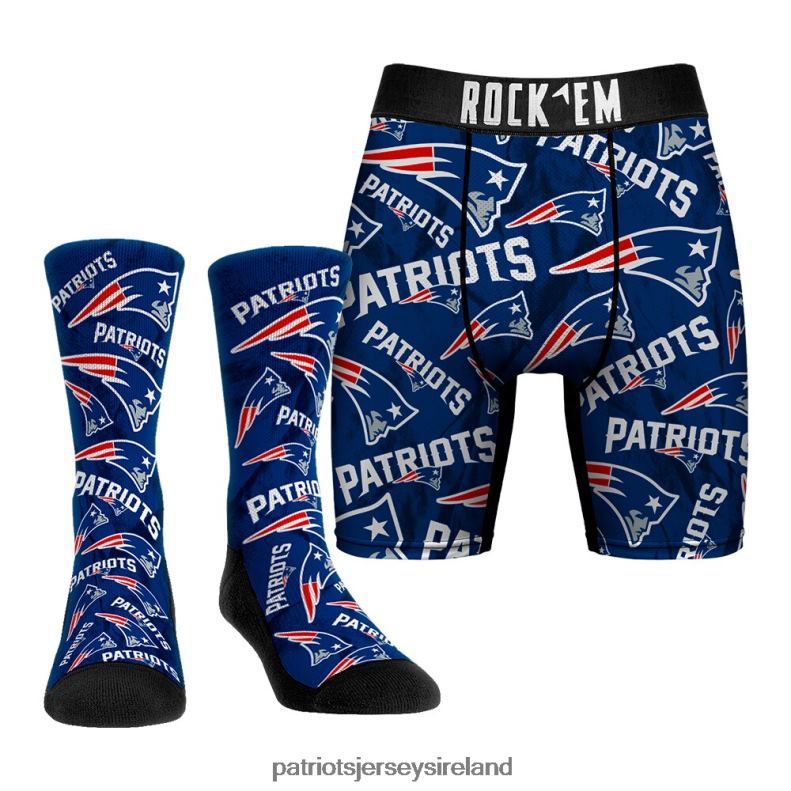 Patriots Jersey Men Rock Em Socks All-Over Logo Underwear and Crew Socks Combo Pack 8226D16 Accessories
