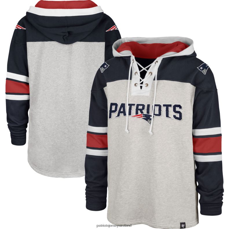 Patriots Jersey Men 47 Heather Gray Gridiron Lace-Up Pullover Hoodie 8226D496 Clothing