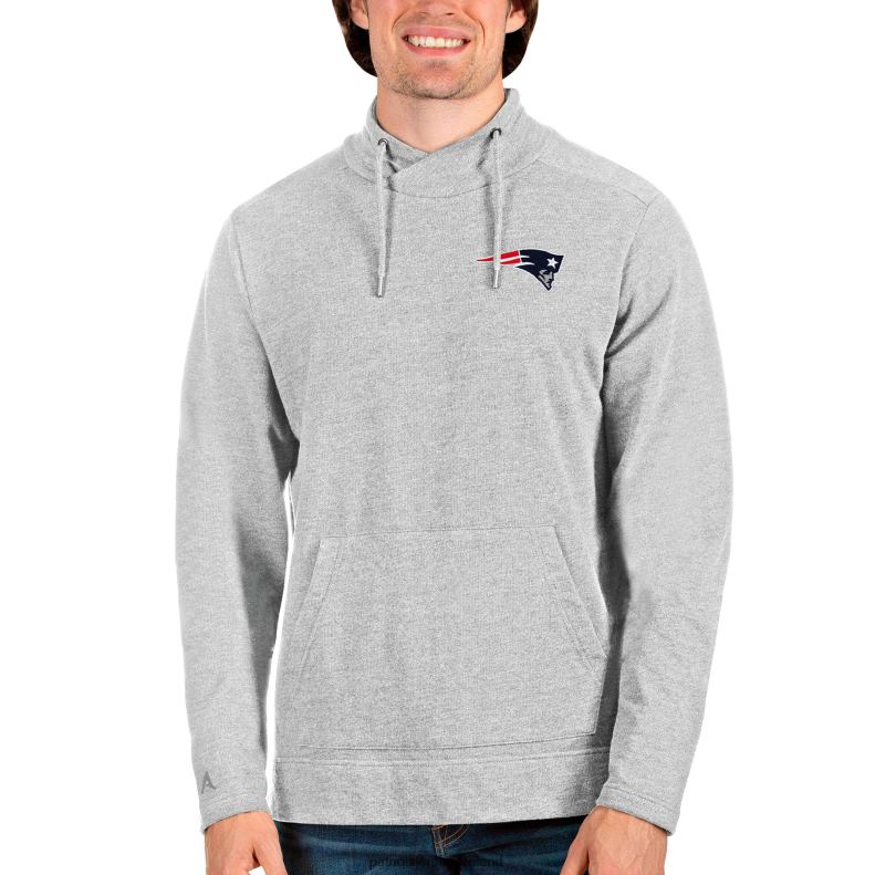 Patriots Jersey Men Antigua Heathered Gray Reward Crossover Neckline Pullover Sweatshirt 8226D734 Clothing