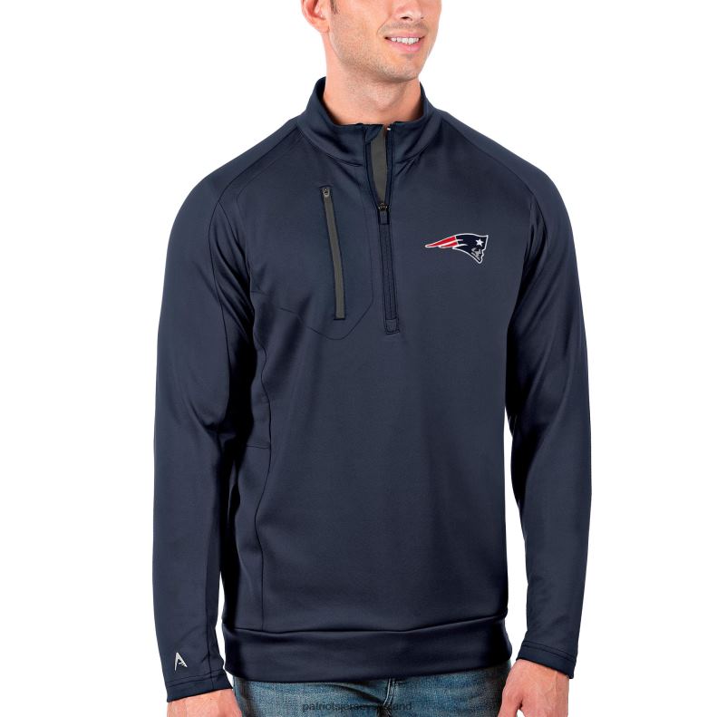 Patriots Jersey Men Antigua Navy/Charcoal Big & Tall Generation Quarter-Zip Pullover Jacket 8226D728 Clothing