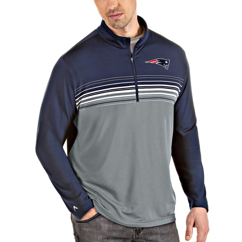 Patriots Jersey Men Antigua Navy/Gray Big & Tall Pace Quarter-Zip Pullover Jacket 8226D692 Clothing