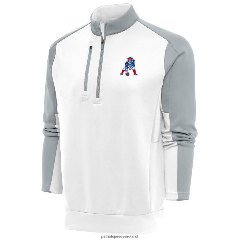 Patriots Jersey Men Antigua White/Silver Team Logo Throwback Team Quarter-Zip Pullover Top 8226D766 Clothing
