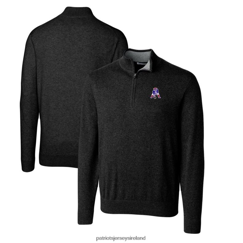 Patriots Jersey Men Cutter & Buck Black Throwback Logo Lakemont Tri-Blend Big & Tall Quarter-Zip Pullover Sweater 8226D791 Clothing
