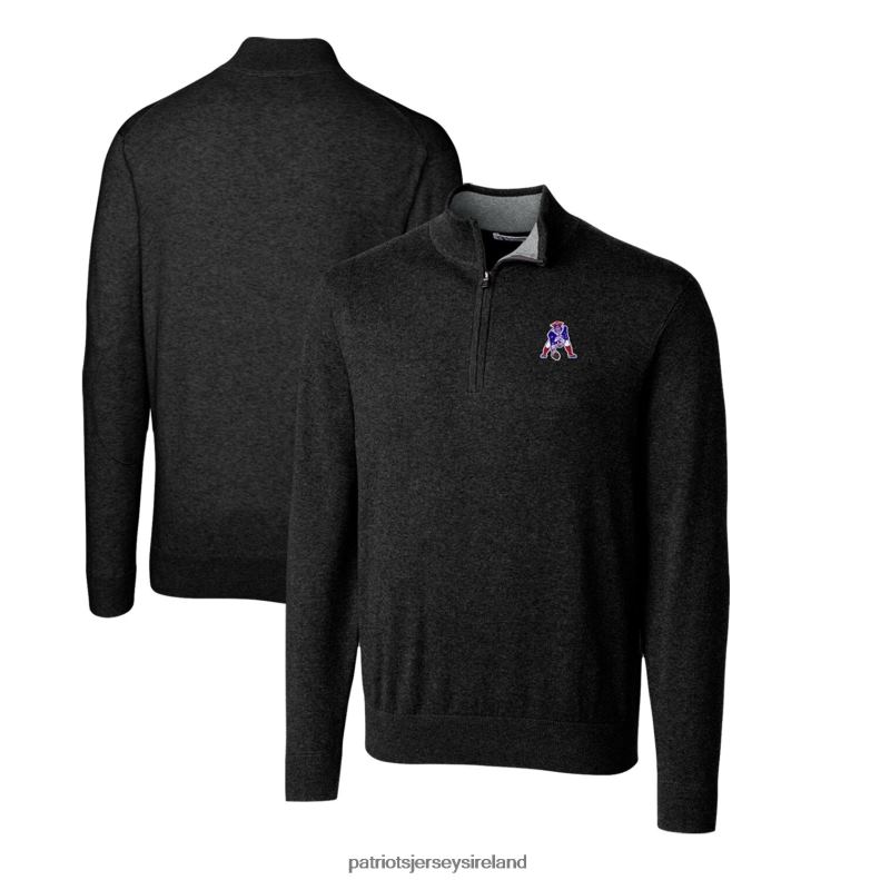 Patriots Jersey Men Cutter & Buck Black Throwback Logo Lakemont Tri-Blend Quarter-Zip Pullover Sweater 8226D772 Clothing