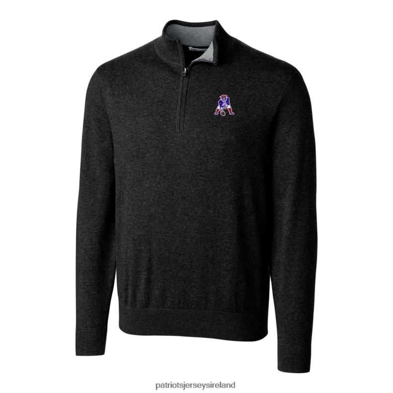 Patriots Jersey Men Cutter & Buck Black Throwback Logo Lakemont Tri-Blend Quarter-Zip Pullover Sweater 8226D772 Clothing