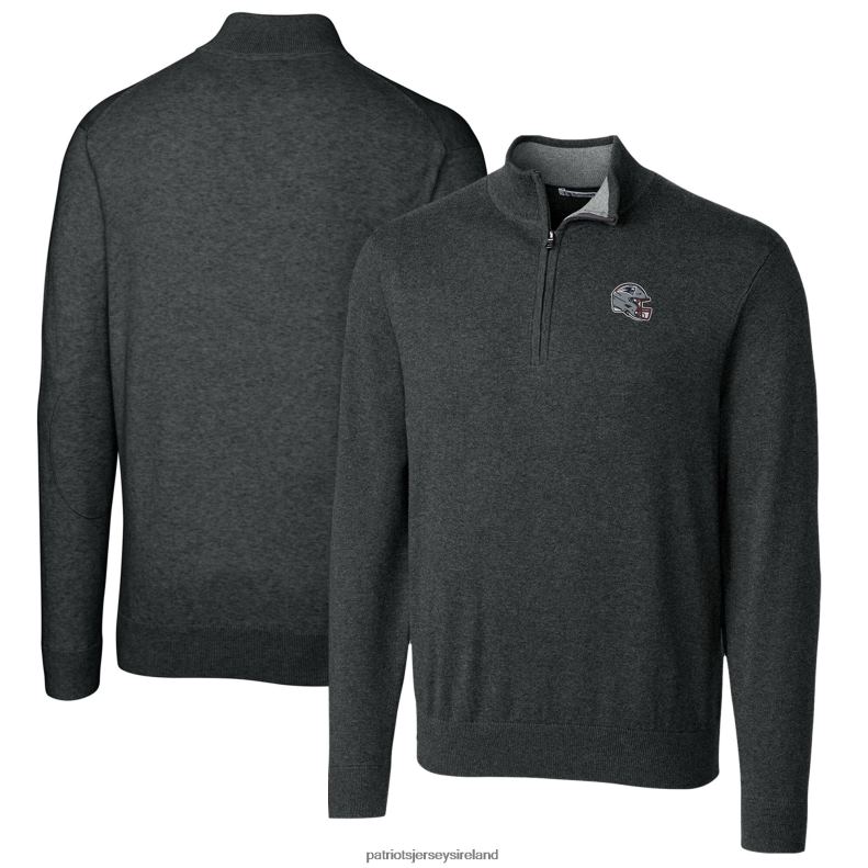 Patriots Jersey Men Cutter & Buck Charcoal Helmet Lakemont Tri-Blend Quarter-Zip Pullover Sweater 8226D556 Clothing