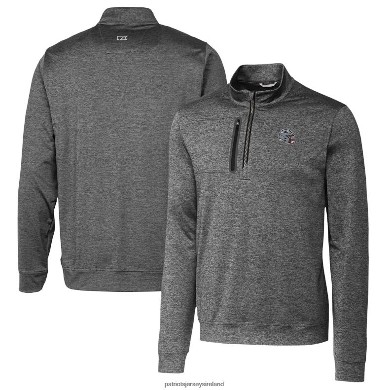 Patriots Jersey Men Cutter & Buck Gray Helmet Stealth Heathered Quarter-Zip Pullover Top 8226D518 Clothing