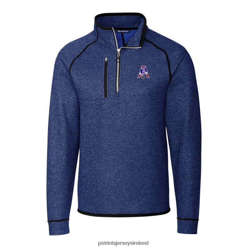 Patriots Jersey Men Cutter & Buck Heather Royal Throwback Logo Mainsail Sweater-Knit Half-Zip Pullover Jacket 8226D753 Clothing