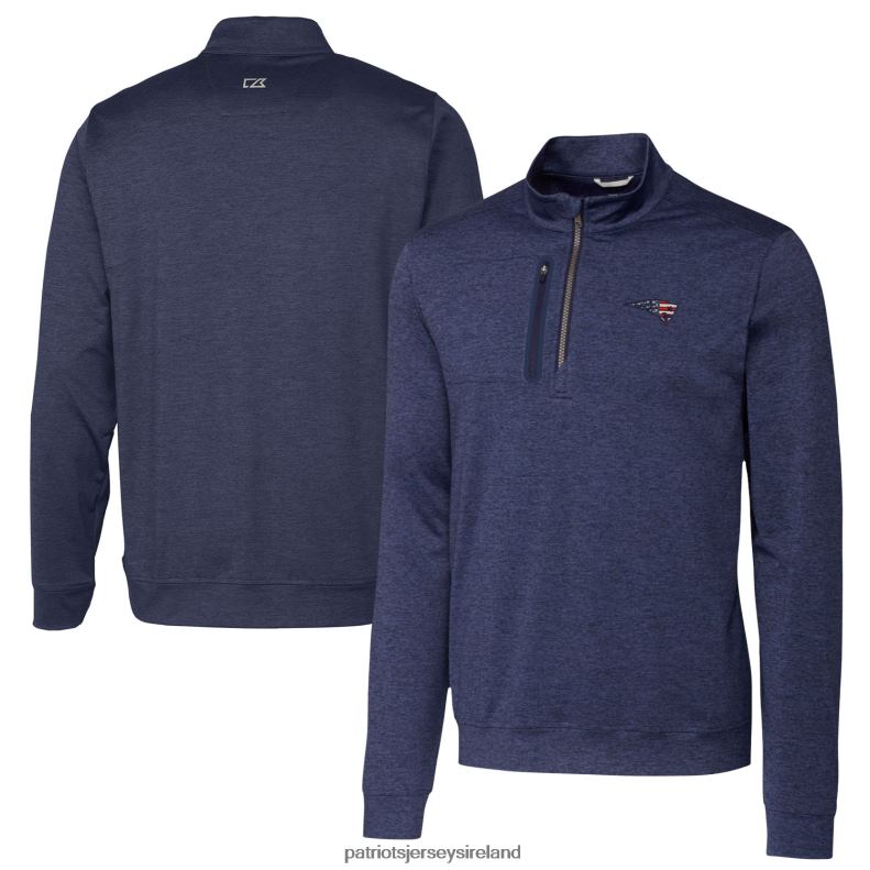 Patriots Jersey Men Cutter & Buck Heathered Navy Stealth Quarter-Zip Pullover Top 8226D815 Clothing