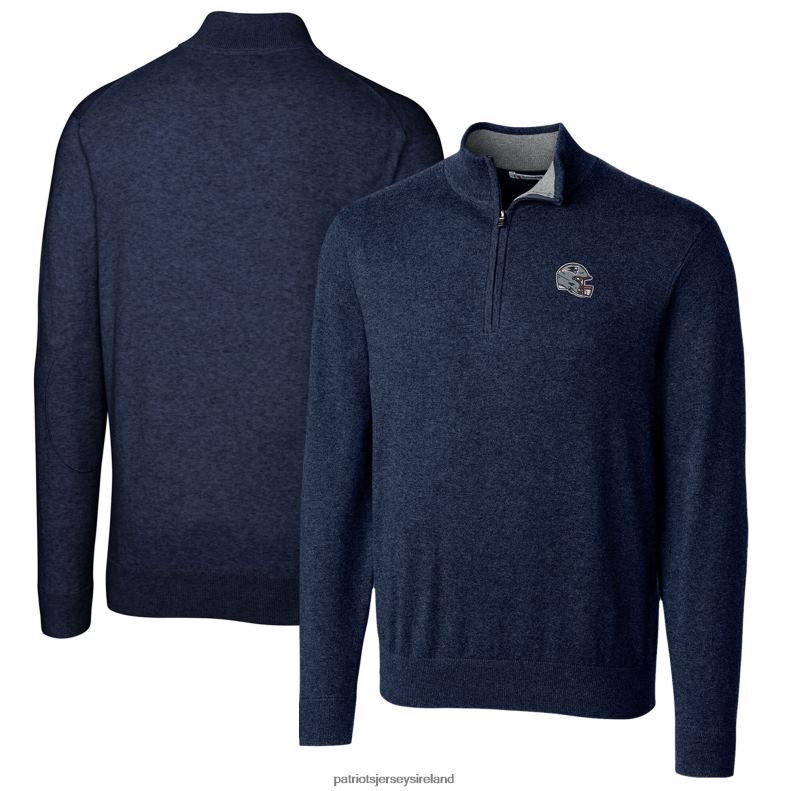 Patriots Jersey Men Cutter & Buck Navy Helmet Lakemont Tri-Blend Quarter-Zip Pullover Sweater 8226D524 Clothing
