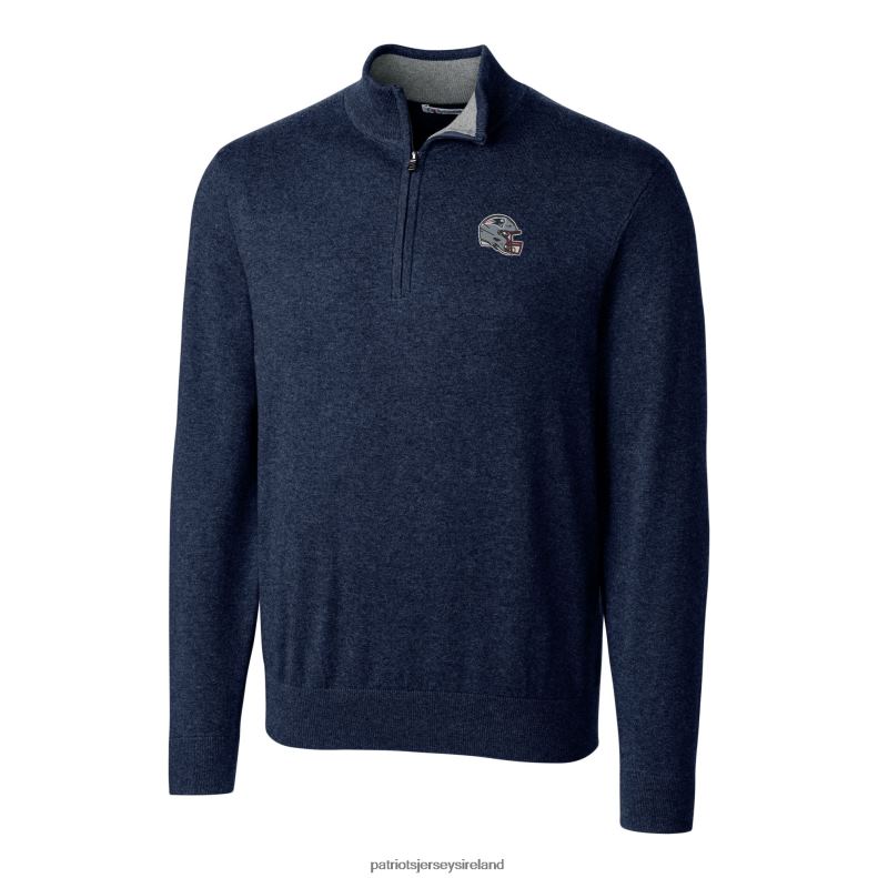 Patriots Jersey Men Cutter & Buck Navy Helmet Lakemont Tri-Blend Quarter-Zip Pullover Sweater 8226D524 Clothing