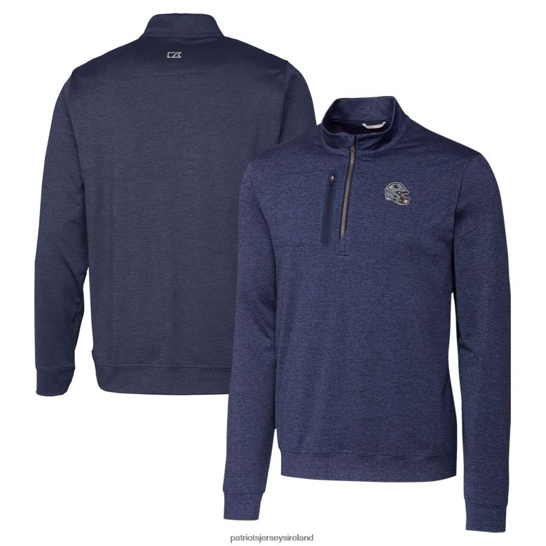 Patriots Jersey Men Cutter & Buck Navy Helmet Stealth Heathered Quarter-Zip Pullover Top 8226D521 Clothing