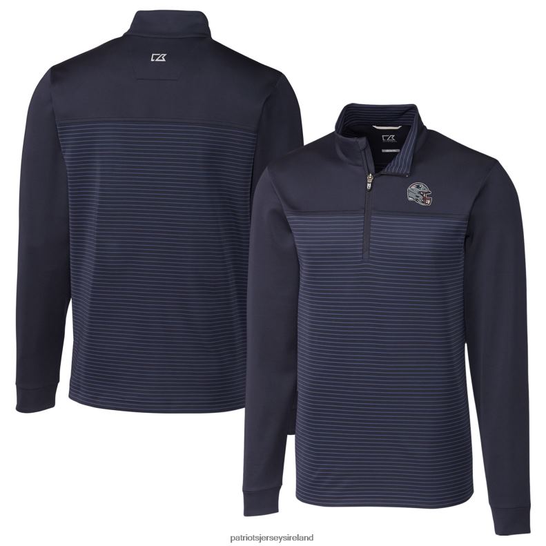 Patriots Jersey Men Cutter & Buck Navy Traverse Stripe Stretch Quarter-Zip Pullover Top 8226D547 Clothing
