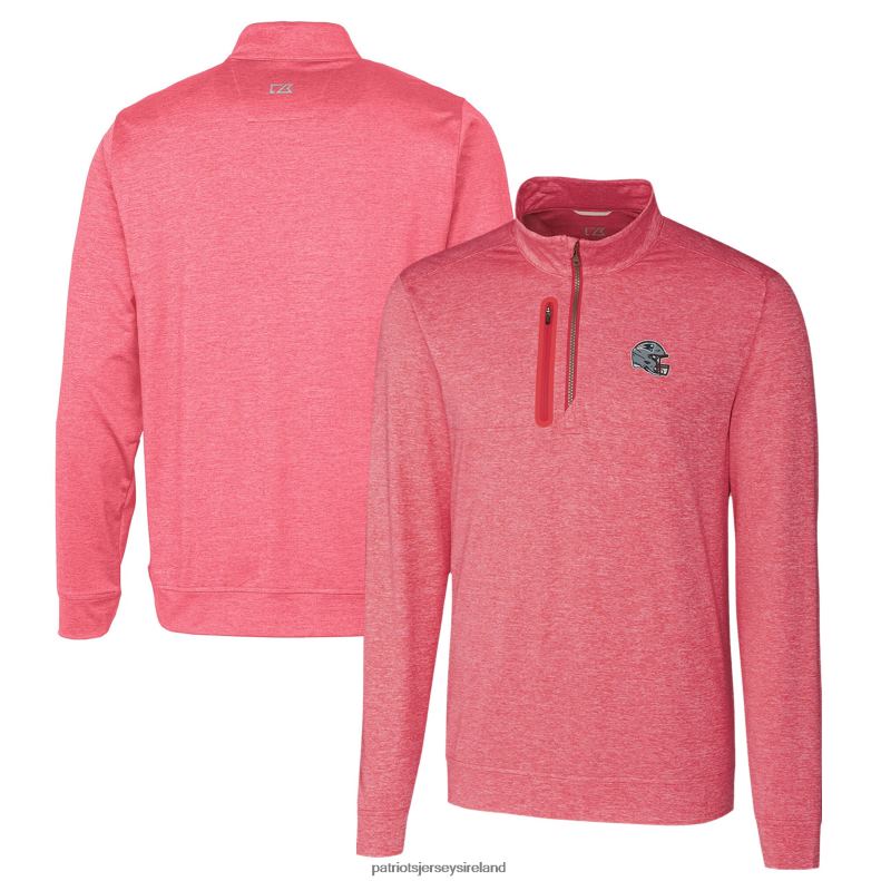 Patriots Jersey Men Cutter & Buck Red Helmet Stealth Heathered Quarter-Zip Pullover Top 8226D519 Clothing