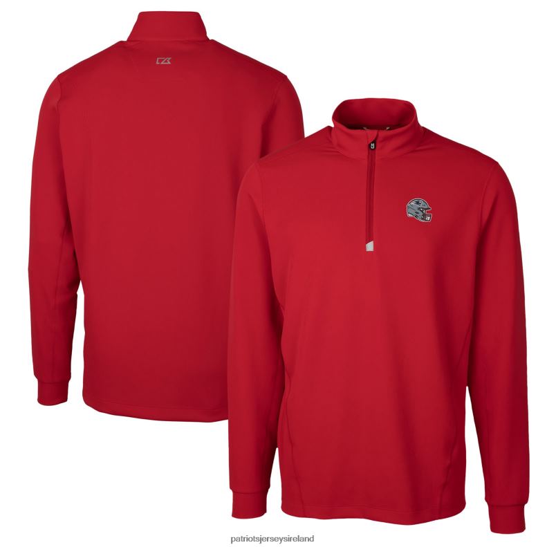 Patriots Jersey Men Cutter & Buck Red Helmet Traverse Stretch Quarter-Zip Pullover Top 8226D543 Clothing
