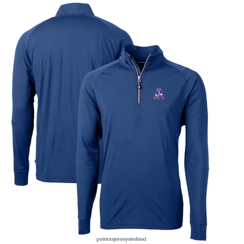 Patriots Jersey Men Cutter & Buck Royal Adapt Eco Knit Stretch Recycled Quarter-Zip Throwback Pullover Top 8226D570 Clothing