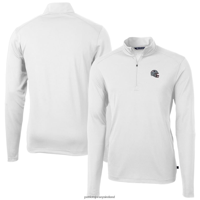 Patriots Jersey Men Cutter & Buck White Helmet Virtue Eco Pique Recycled Quarter-Zip Pullover Top 8226D533 Clothing