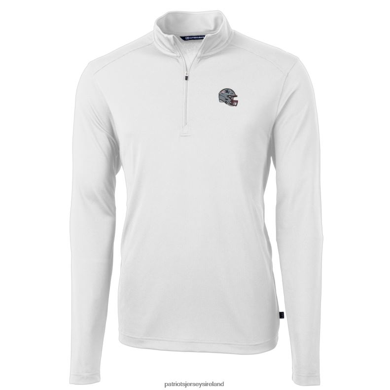 Patriots Jersey Men Cutter & Buck White Helmet Virtue Eco Pique Recycled Quarter-Zip Pullover Top 8226D533 Clothing
