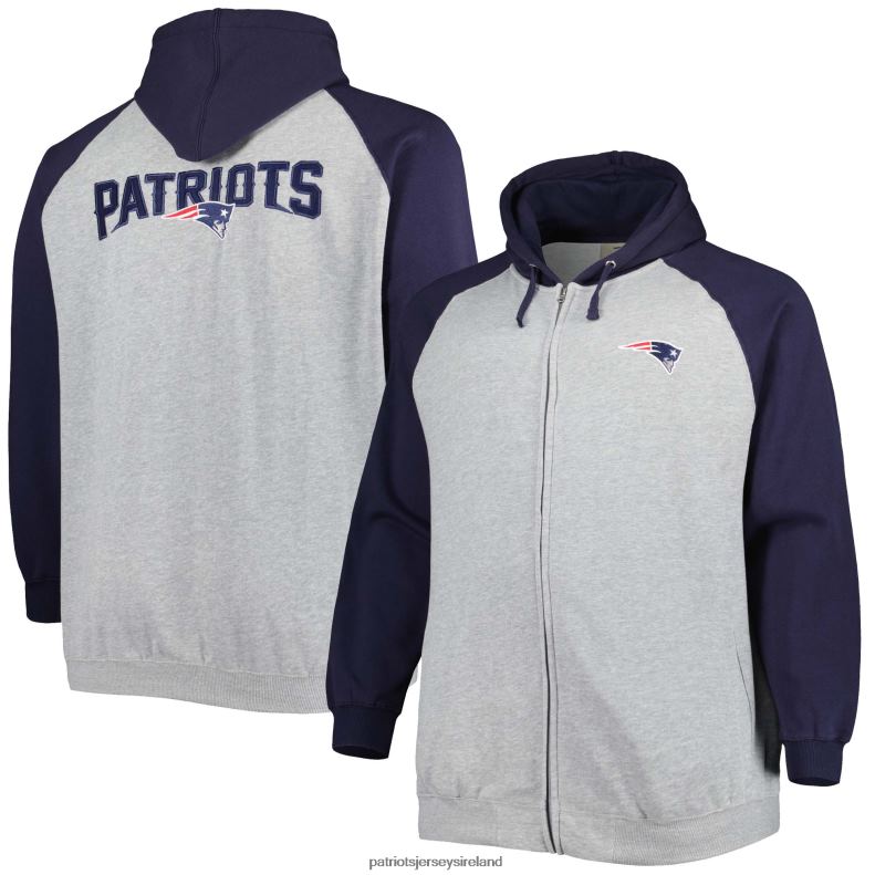 Patriots Jersey Men Heather Gray Big & Tall Fleece Raglan Full-Zip Hoodie Jacket 8226D583 Clothing