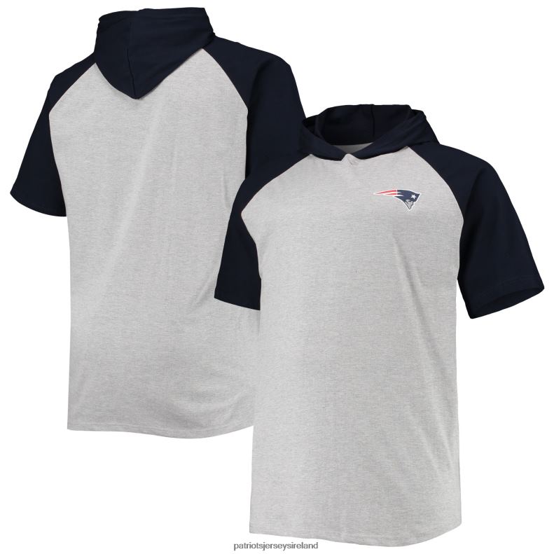 Patriots Jersey Men Heathered Gray/Navy Big & Tall Raglan Short Sleeve Pullover Hoodie 8226D611 Clothing