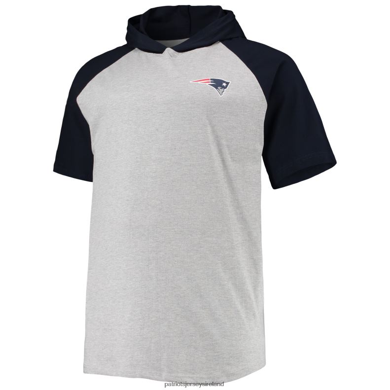 Patriots Jersey Men Heathered Gray/Navy Big & Tall Raglan Short Sleeve Pullover Hoodie 8226D611 Clothing