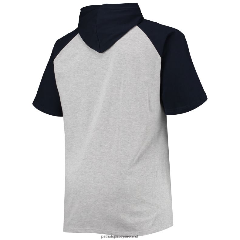 Patriots Jersey Men Heathered Gray/Navy Big & Tall Raglan Short Sleeve Pullover Hoodie 8226D611 Clothing