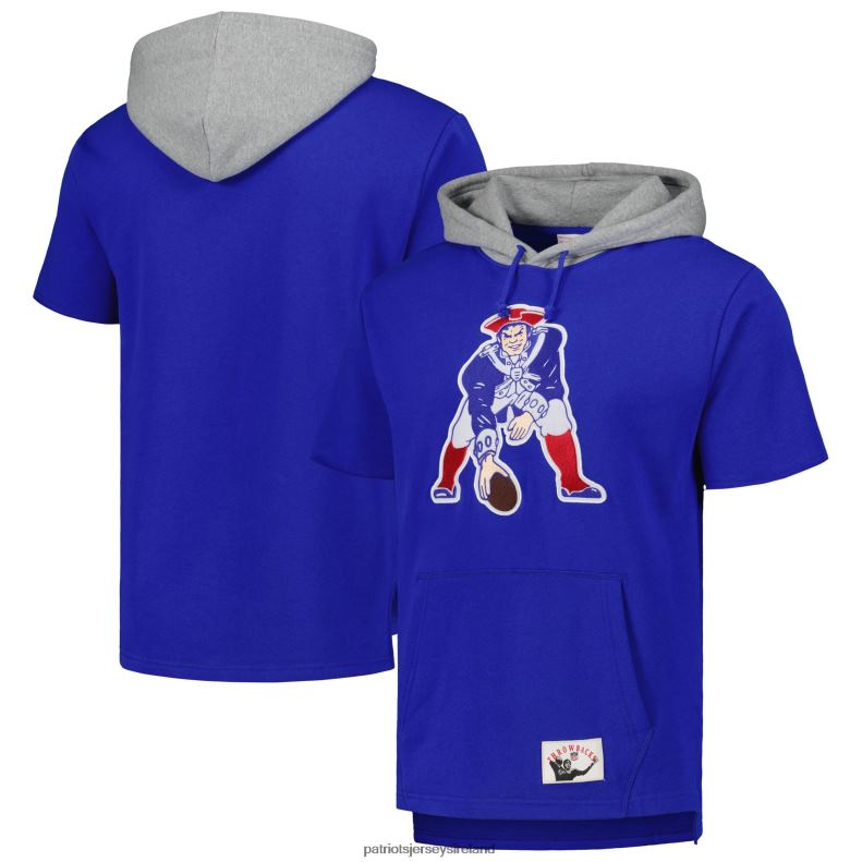 Patriots Jersey Men Mitchell & Ness Royal Postgame Short Sleeve Hoodie 8226D494 Clothing