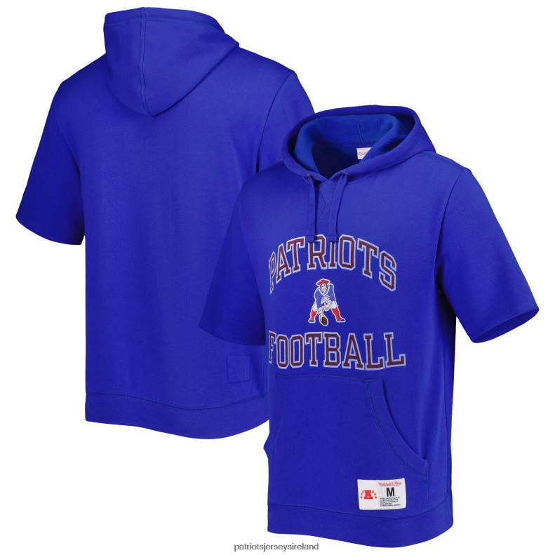 Patriots Jersey Men Mitchell & Ness Royal Washed Short Sleeve Pullover Hoodie 8226D562 Clothing
