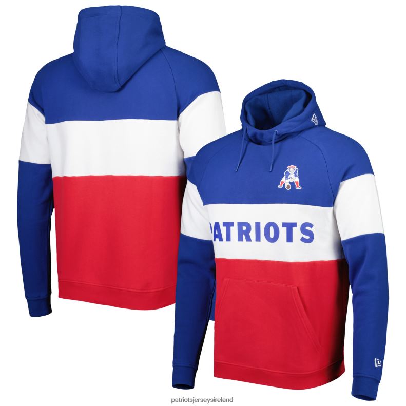 Patriots Jersey Men New Era Red/Royal Colorblock Throwback Pullover Hoodie 8226D594 Clothing