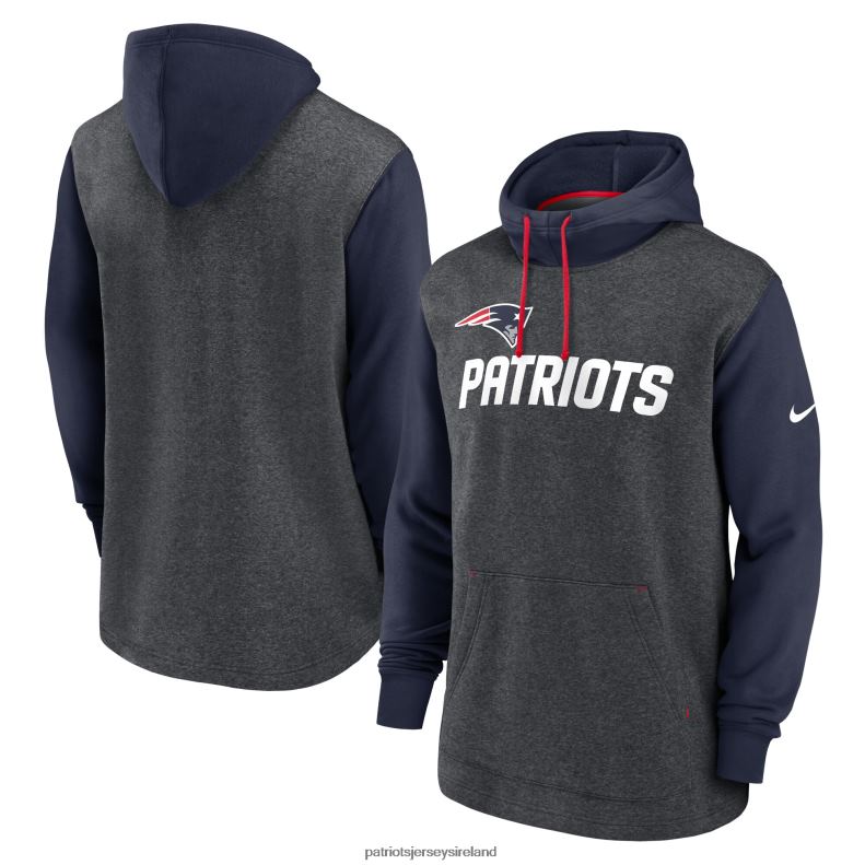Patriots Jersey Men Nike Heathered Charcoal/Navy Surrey Legacy Pullover Hoodie 8226D597 Clothing
