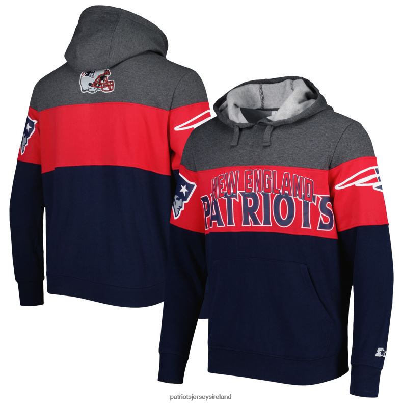 Patriots Jersey Men Starter Heather Charcoal/Navy Extreme Pullover Hoodie 8226D517 Clothing