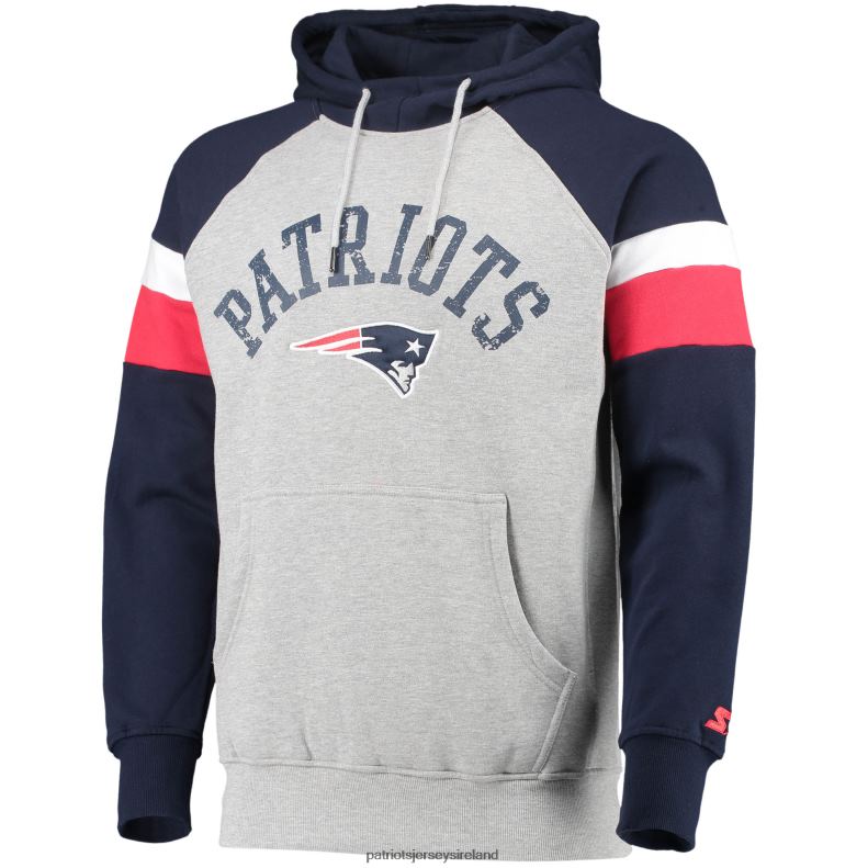 Patriots Jersey Men Starter Heathered Gray/Navy Home Run Raglan Pullover Hoodie 8226D805 Clothing
