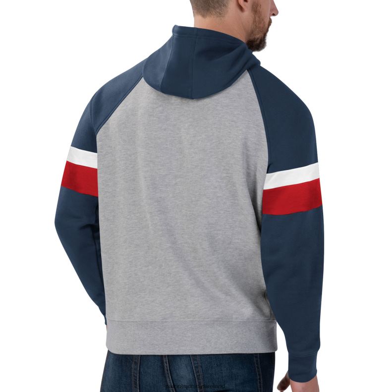 Patriots Jersey Men Starter Heathered Gray/Navy Home Run Raglan Pullover Hoodie 8226D805 Clothing