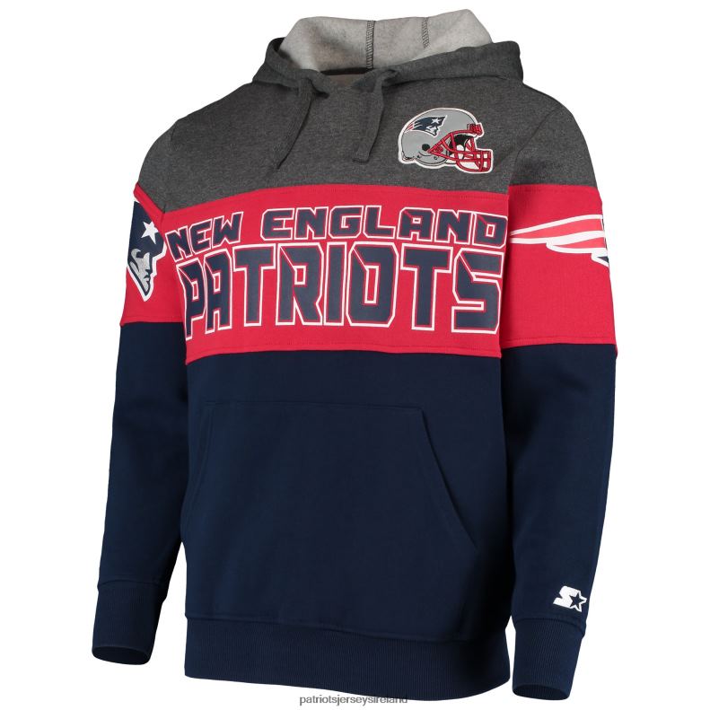 Patriots Jersey Men Starter Heathered Gray/Red Extreme Fireballer Pullover Hoodie 8226D746 Clothing