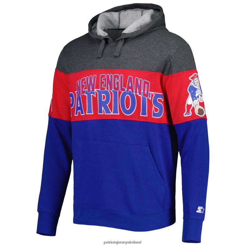 Patriots Jersey Men Starter Royal/Heather Charcoal Extreme Vintage Logos Pullover Hoodie 8226D654 Clothing