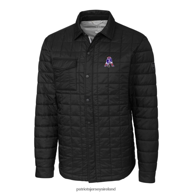 Patriots Jersey Men Cutter & Buck Black Throwback Logo Big & Tall Rainier PrimaLoft Eco Insulated Quilted Button-Up Shacket 8226D2098 Clothing