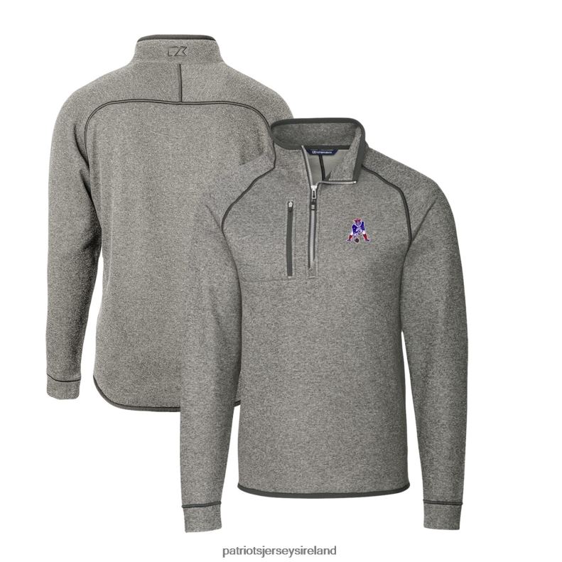 Patriots Jersey Men Cutter & Buck Heather Gray Mainsail Sweater-Knit Big & Tall Half-Zip Pullover Jacket 8226D2123 Clothing