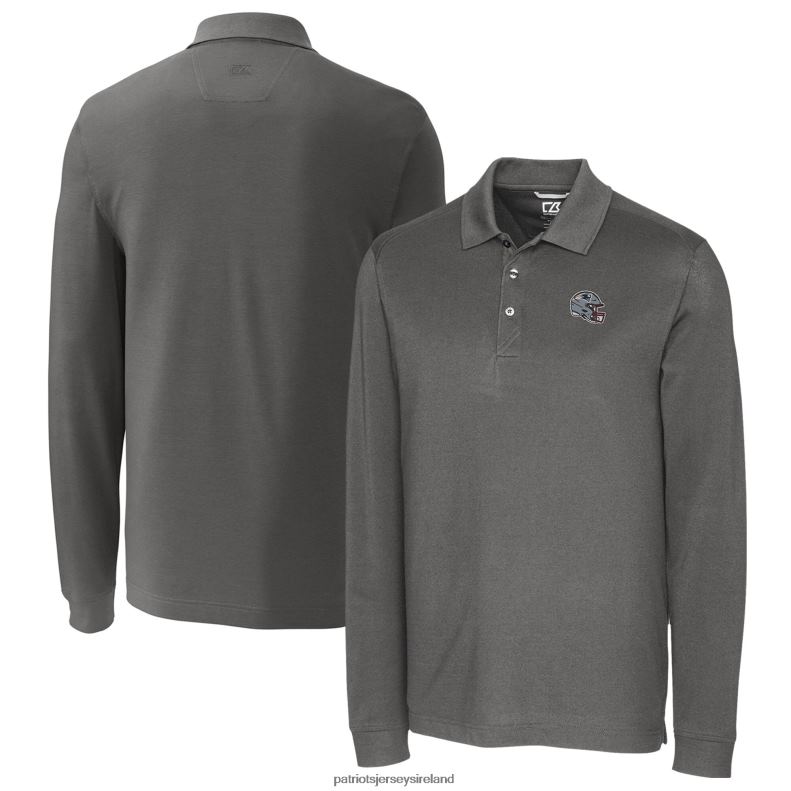 Patriots Jersey Men Cutter & Buck Gray Helmet Advantage Tri-Blend Pique Long Sleeve Polo 8226D1303 Clothing