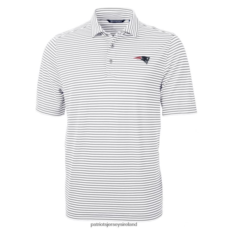Patriots Jersey Men Cutter & Buck Gray Virtue Eco Pique Stripe Recycled Polo 8226D1621 Clothing