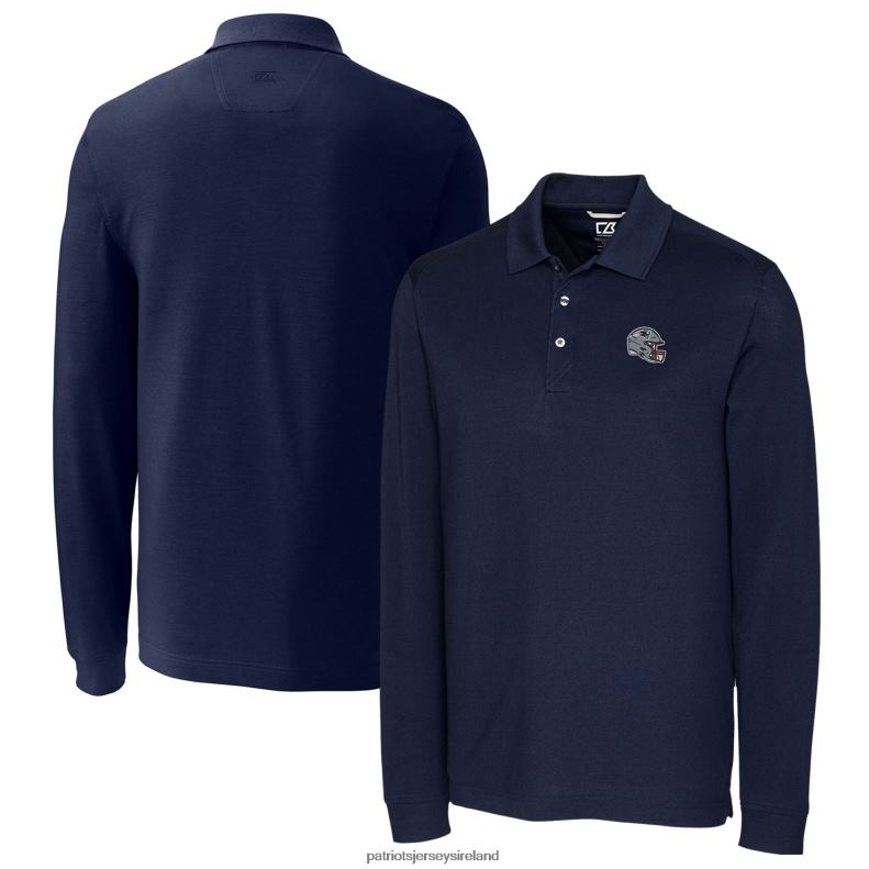 Patriots Jersey Men Cutter & Buck Navy Helmet Advantage Tri-Blend Pique Long Sleeve Polo 8226D1305 Clothing