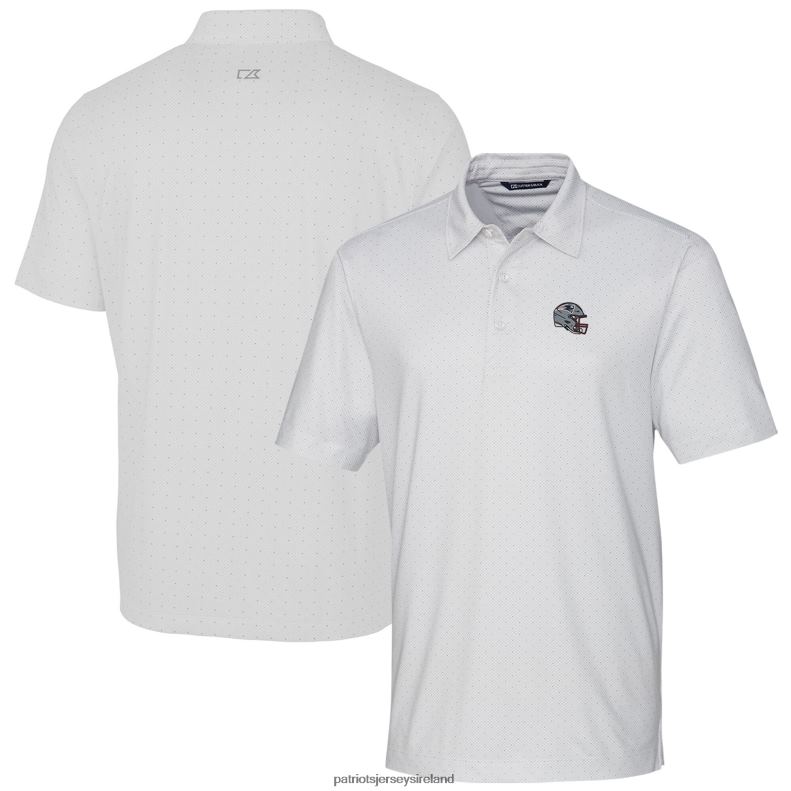 Patriots Jersey Men Cutter & Buck White Helmet Pike Double Dot Print Stretch Polo 8226D1355 Clothing