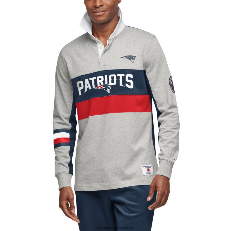 Patriots Jersey Men Tommy Hilfiger Gray/Navy Rugby Long Sleeve Polo 8226D1337 Clothing