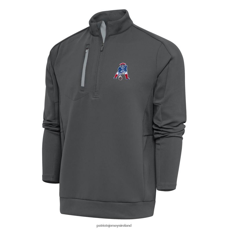 Patriots Jersey Men Antigua Charcoal Team Logo Throwback Generation Big & Tall Quarter-Zip Pullover Top 8226D2135 Clothing