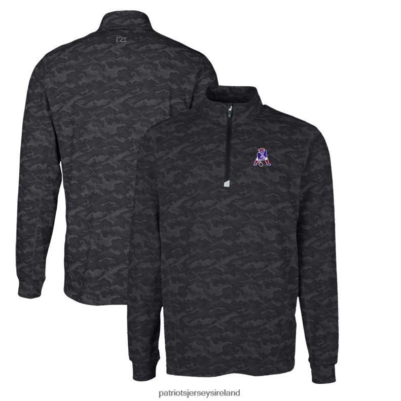 Patriots Jersey Men Cutter & Buck Black Throwback Logo Big & Tall Traverse Camo Print Stretch Quarter-Zip Pullover Top 8226D2116 Clothing