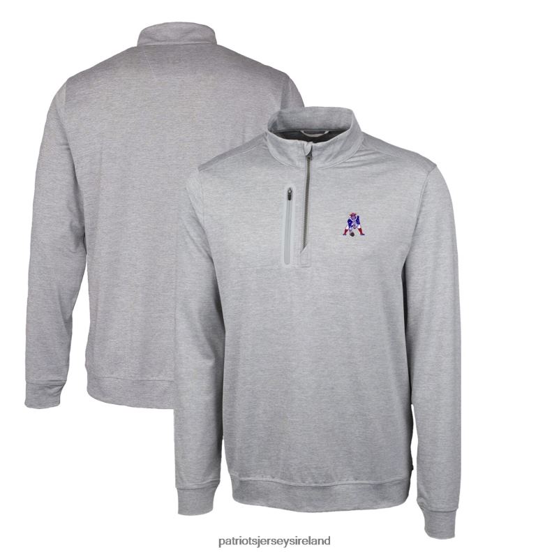 Patriots Jersey Men Cutter & Buck Gray Stealth Heathered Big & Tall Throwback Logo Quarter-Zip Pullover Top 8226D2114 Clothing
