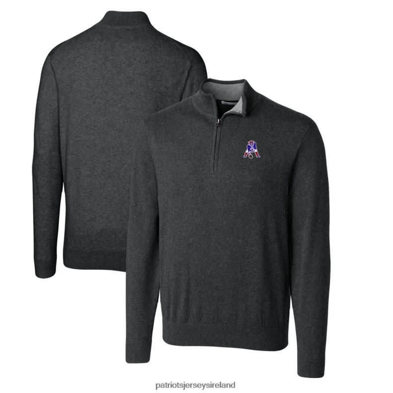 Patriots Jersey Men Cutter & Buck Heather Charcoal Throwback Logo Lakemont Tri-Blend Big & Tall Quarter-Zip Pullover Sweater 8226D2128 Clothing